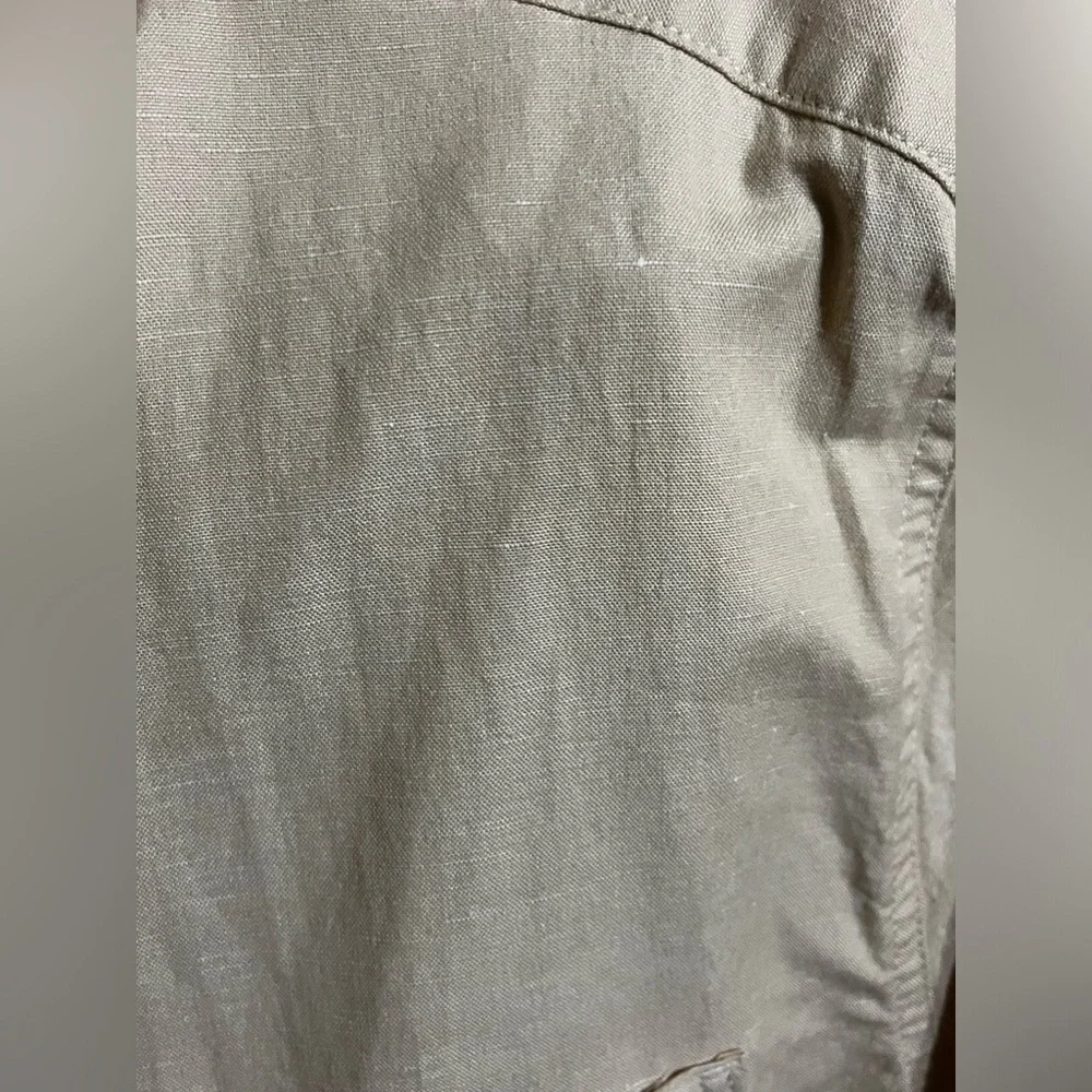 J. Crew Cotton Linen Short Sleeve Button Down Shirt Pockets Casual Size L Flawed